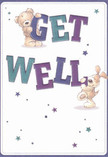 A burst of cheerful energy shines from this illustrated get well card, where a snuggly teddy bear and an eager puppy take centre stage, playfully balancing colourful letters on a backdrop of dreamy white. The indigo and teal hues of 'Get Well' pop with a friendly vibrance, recalling the energetic palette one sees in the shops of Seven Sisters and the bustling corners of Tottenham. Twinkling stars scattered across the card in rich purples and blues lend a magical, hopeful air-just the thing to lift a loved one's spirits. There is a soft tactility to the brushwork, with each stroke suggesting the bear's plush texture and the puppy's velvety fur, much like the inviting softness of petals in a carefully arranged bouquet for same-day delivery across Seven Sisters. The overall mood is one of genuine warmth and optimism, wrapped up in gentle innocence. This card doesn't simply send a message; it radiates emotional comfort and kindness, offering a sense of support, community, and renewal that makes it a thoughtful companion for anyone on the mend in Seven Sisters.